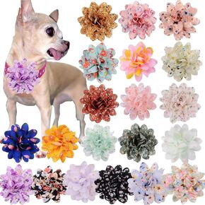 Wepetyo 20Pcs Dog Collar Flowers Accessory Colorful Cute Girl Cat Collars with Flowers Charms Pet Bow Ties Accessories for Dog Cat Grooming Supplies(Random Color)