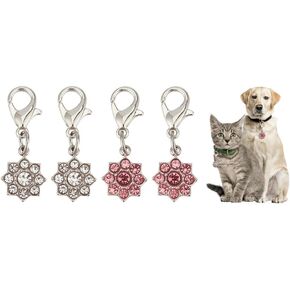 4pcs Flower Rhinestone Collar Pendants for Cat Dog 304 Stainless Steel Pet Collar Pendants Clip-on Charms Pet Puppy Necklace Collar for Bag Keychain Pet Jewelry Making Training Home Decor