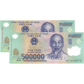 2 x 500K VND - Total 1 Million Dong - 500,000 Dong UNC Uncirculated 100% Authentic Banknote Polymer