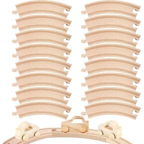 16 Pcs Wooden Train Wood Track Bulk Curved Train Track Accessories Wood Train Track Expansion Packs for Most Major Toy Trains Railway Table Activities Games