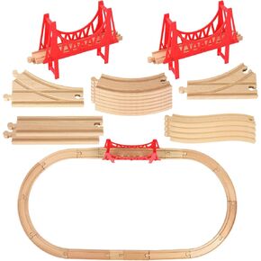 24Pcs Wood Train Track Expansion Set Suspension Bridges Wooden Train Track Connectors and Adapters for Most Major Toy Train Tracks Railway Accessories