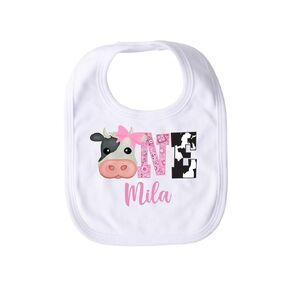 Cow First Birthday Bib Barnyard Farm 1st Birthday Personalized Baby Girl Bib Girls Custom Baby Name Gift Cake Smash Bib One Year Old