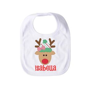 Personalized Baby Girl Christmas Bib Reindeer Girls Custom Name Bib Newborn Christmas Gift Winter Holiday Stocking Stuffer