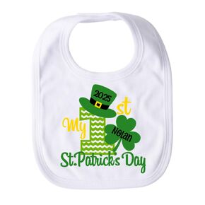 Baby Boy My First St. Patrick's Day Bib, Boys Personalized 1st St. Patricks Day Shamrock Clover Bib