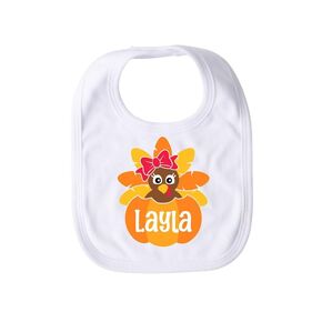 Personalized Baby Girl Thanksgiving Bib Turkey Girls Custom Name Bib Newborn Thanksgiving Gift Fall Baby Shower