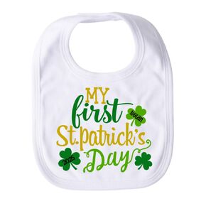 My First St. Patrick's Day Bib, Personalized 1st St. Patricks Day Bib, Baby Boy Girl Unisex Shamrock Clover Bib