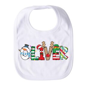 My First Christmas Bib Unisex Reindeer Santa Elf Baby Boy 1st Christmas Personalized Baby Girl Bib Newborn Baby's First Christmas Gift Holiday Winter Stocking Stuffer