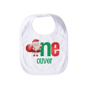 Santa First Birthday Christmas Bib Winter Holiday 1st Birthday Personalized Baby Girl Bib Boy Custom Baby Name Cake Smash Bib One Year Old