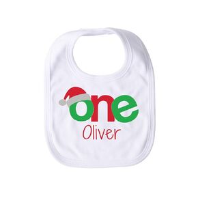 One First Birthday Christmas Bib Winter Holiday 1st Birthday Personalized Baby Girl Bib Boy Custom Baby Name Cake Smash Bib One Year Old
