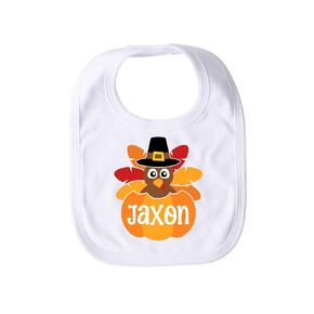 Personalized Baby Boy Thanksgiving Bib Turkey Boys Custom Name Bib Newborn Thanksgiving Gift Fall Baby Shower