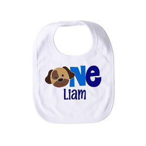 Puppy First Birthday Bib Dog 1st Birthday Personalized Baby Boy Bib Boys Custom Baby Name Gift Cake Smash One Year Old