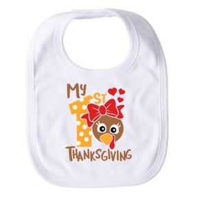 Baby Girl My First Thanksgiving Bib Turkey 1st Thanksgiving Girls Bib Newborn Baby's First Thanksgiving Gift Fall Baby Shower