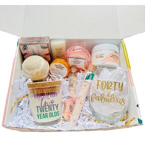 40th Birthday Large Spa Gift Box, Handmade Unique Birthday Basket, Forty and Fabulous Self Care Gift Set for Women, Best Friend Relaxation Gift Idea (Rose All Day)