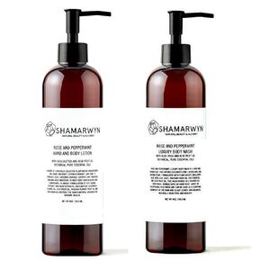 Rose & Peppermint Body Gift Set – Luxury Body Wash & Lotion with Natural Organic Essential Oils – 8oz Each