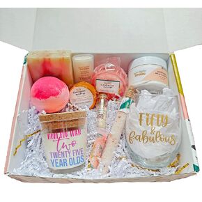 50th Birthday Large Spa Gift Box, Handmade Unique Birthday Basket, Fifty and Fabulous Self Care Gift Set for Women, Best Friend Relaxation Gift Idea (Moon Child)