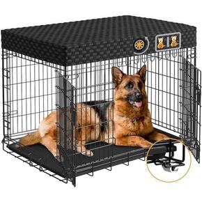 48 Inch Dog Crate Extrea Large Crates - for Dogs XL cage with Wheels & Divider XLarge Dog Kennel Indoor Giant Sized Breed 2 Door Dogs Cages XXL Big Metal Dog Crate X Large