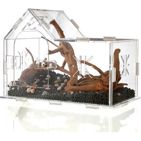 Jumping Spider Enclosure,House Shape Acrylic Reptile Enclosure,8.6 x 4.6 x 5.9 Inches for Ferns,Succulent,Insect Terrarium,Praying Mantis Habitat,Frog Enclosure,Amphibians Enclosure