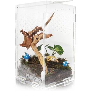 Jumping Spider Enclosure - Acrylic Small Reptile Terrarium for Tarantula, Frog, Praying Mantis, Mini Insect and Bug Habitat with Secure Lid - Transparent Ventilated Reptile Cage (4.7x4.7x7.8inch)