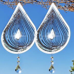 Bird Deterrents for Outside, 2PCS Water Droplets Wind Spinners Outdoor Garden Decor, 3D Metal Bird Scare Discs Set, Bird Devices Deterrent to Scare Birds Away from Yard Patio Farm, Gifts for Women