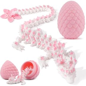 3D Printed Dragon Egg – 12in Articulated Cherry Blossom Dragon Figurine, Fidget Toy & Desk Decor, Flexible Fantasy Collectible Gift for Adults, Teens & Anime Fans