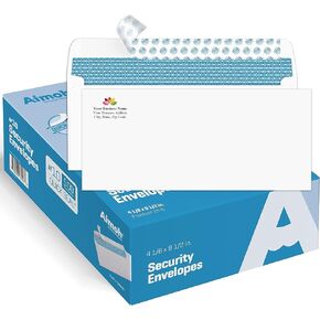 Aimoh 500#10 Custom Printed Security Tinted Self-Seal Envelopes - Personalized with Logo and Address/Return Address Imprinted -Size 4-1/8 X 9-1/2" -White -24 LB -Box of 500 Count (74010)