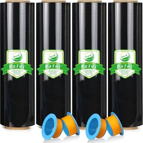 18"x1500ft Black Stretch/Shrink Wrap Roll - 80 Gauge Industrial Plastic Wrap for Moving, Heavy Duty 800% Stretch for Pallets, Packing, Shipping&Furniture Protection​ with Handles-4 Rolls
