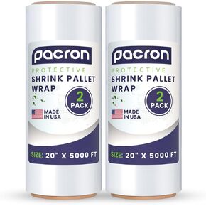 Stretch Film Machine Wrap – 20" x 5000FT, 80 Gauge – Industrial Heavy-Duty Clear Shrink Wrap for Pallets, Packing, Shipping, and Moving – Tear-Resistant & High-Clarity Film (2 Roll)