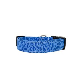 Blue Leopard Dog Collar with Buckle - Handmade by Collars by Design (Medium)