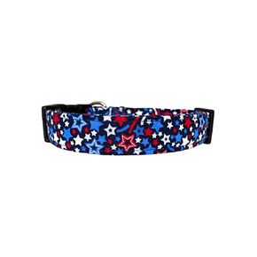 The Patriotic Stars Fourth of July Dog Collar (X-Large (1" wide))