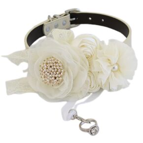 Ivory pearl flower collar dog ring bearer adjustable XS to XXL collar bow, Puppy Proposal,handmade dog lover wedding gift