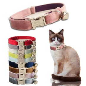 Personalized Cat Collar with Custom Name Plate with Bell, Adjustable Velvet Tough Nylon Cat ID Collars for Cats, Customize Engraved Metal Buckle Pet Name and Number
