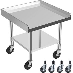 Commercial-Grade Stainless Steel Workstation Table with Under Shelf & Lockable Casters (24"x24"x24")