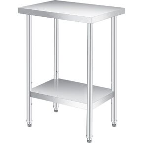 Stainless Steel Table, 24" x 12" Heavy Duty Worktable with Adjustable Undershelf, 2 Tier Metal Prep Table for Commercial Kitchen, Restaurant, Garages