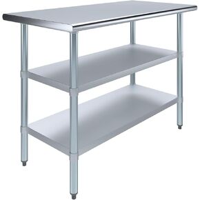 AmGood Stainless Steel Work Table with 2 Shelves | NSF | Metal Utility Table (48" Long x 24" Deep)