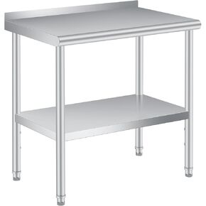 Stainless Steel Table for Prep & Work with Backsplash 60 x 24 Inches Commercial Heavy Duty Kitchen Worktable with Adjustable Under Shelf for Restaurant Business Home Outdoor