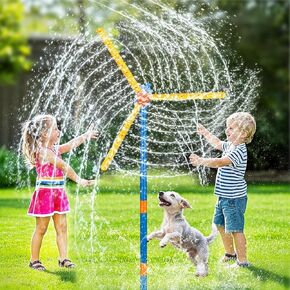 VATOS 57" Windmill Water Sprinkler Outdoor Yard Toy for Kids, New Upgrades 360° Spining Splash with 36 Spray Nozzles, Summer Fun Play Games for Boys, Girls, Dogs and Backyard & Garden Lawn Watering