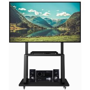 MELLCOM Mobile TV Cart, Rolling TV Stand for Most 50-100 Inch Large TVs up to 220lbs with Wheels with Heavy Duty Base, Height Adjustable Portable TV Stand with Movable AV Shelf Max VESA 900x600mm