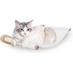 Cat Hammock Bed, Rubber Wood Cat Wall Hammocks, Wall Mounted Cats Hammocks Cats Bed for Indoor Small Large Pets Sleeping, Playing