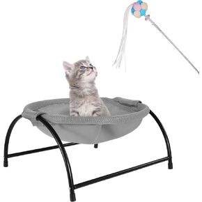 Elevated Cat Hammock Bed - Breathable Mesh & Powder-Coated Steel Frame, Detachable Machine Washable Pet Bed with Anti-Slip Pads, Indoor/Outdoor Use, Easy Tool-Free Assembly
