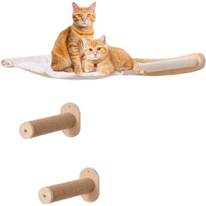 Cat Hammock Wall Mounted Shelf with Two Steps - Cat Wall Shelves and Perches for Sleeping, Playing, Climbing, and Lounging - Modern Bed & Furniture for Large Cats or Kitty