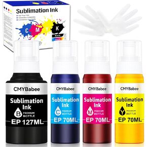 CMYBABEE SUBLIMATION INK ENK LEWILISTLES متوافقة مع طابعات EPSON ET2800 ET15000 ET8550 ET2400 ET4800 ET2850 ET2803 ET3830 ET3850 ET4850 نقل الحرارة على القمصان الأكياس (4 حزمة)