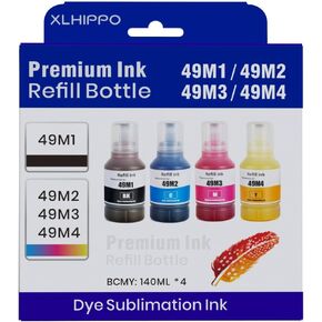 560ML T49M Sublimation Ink for Surecolor F170 F570 Dye-Sublimation Printer T49M1 T49M2 T49M3 T49M4 (4 * 140ml Refill Ink Bottles) Autofill/ICC-Free/Anti-UV