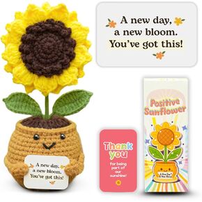 Handmade Positive Sunflower Doll Crochet with Card - Positive Sunflower Emotional Support Crochet, Uplifting Teacher Appreciation Gift - Graduation Desk Decor