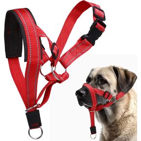 Dog Headcollar, Anti-Pull Dog Collar, Adjustable Reflective Dogs Muzzles, No Pull Mouth Harness with Training Leash (Black)