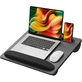Laptop Lap Desk Fits up to 15.6 inches Laptops, with Pillow Cushion & Wrist Pad, Portable Computer Lap Desks with Tablet & Phone Holder, Easy to Carry Laptop Lap Desk for Home, Office, Travel