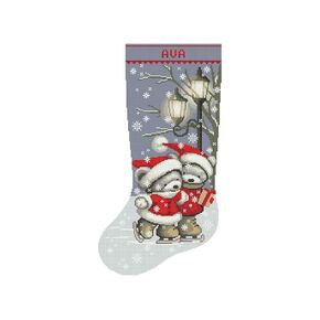 Cross Stitch Patterns for Adults, Personalized Christmas Stocking Counted Modern Easy Embroidery for Beginners, Cute Xmas Bears, Simple Holiday Design DIY, Digital Download