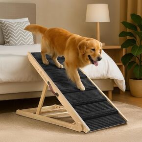 Dog Ramp for Bed Couch Extra Wide Folding Pet Ramps for Large Dogs to Get on Bed, Up to 200 lbs, Adjustable Height 24", 43.3" Long
