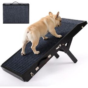 Wood Dog Ramp for Bed, 5-Level Adjustable Height (10" to 21") Pet Ramp with Non-Slip Surface for Couch, Bed and Car, Foldable Dog Stairs for Small, Medium to Large Dogs, Up to 200LBS