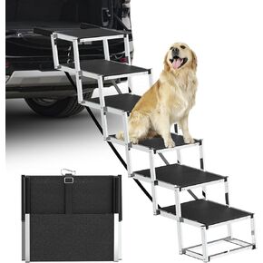 Dog Stairs for Large Dogs - 6 Step Foldable Dog Ramp for Car 43In Non-Slip Surface Support up to 230lbs - Suitable for SUV Truck Designed Specifically for Disabled Dogs