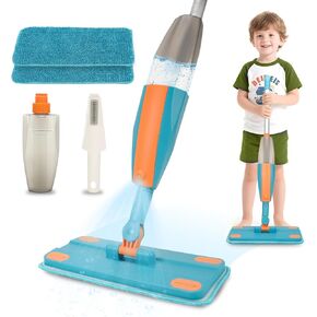Kids Spray Mop - لعبة تنظيف صغيرة تعمل مع رشيق الماء و 2 منصات قابلة للغسل - Montessori Mini Mop & Sweeper - ألعاب تعليمية تفاعلية للأطفال الذين تتراوح أعمارهم بين 3+